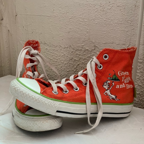 Orange Converse- Limited Edition Green Eggs and Ham collab (lightly worn) - Picture 5 of 6